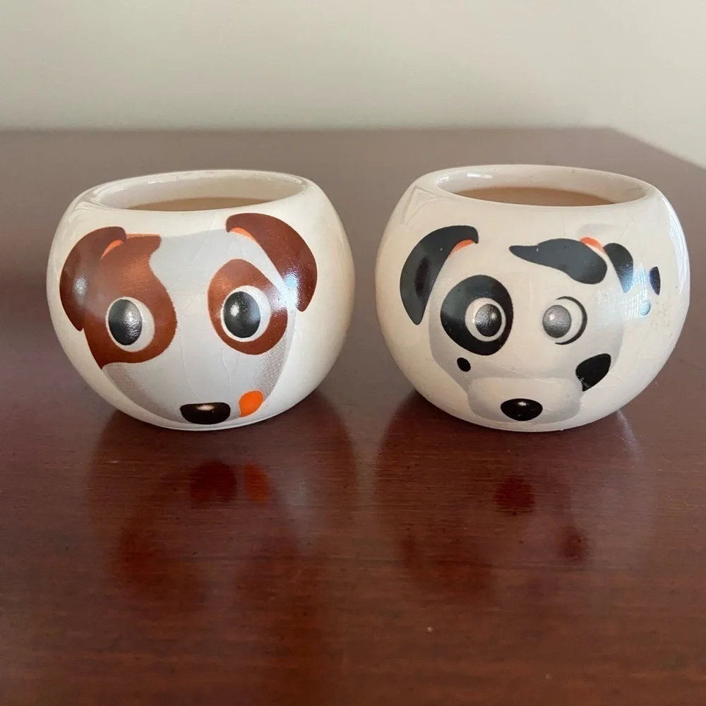 🩵 Set of 2 Buzzy DOG FACE Miniature Plant Pots from 2014